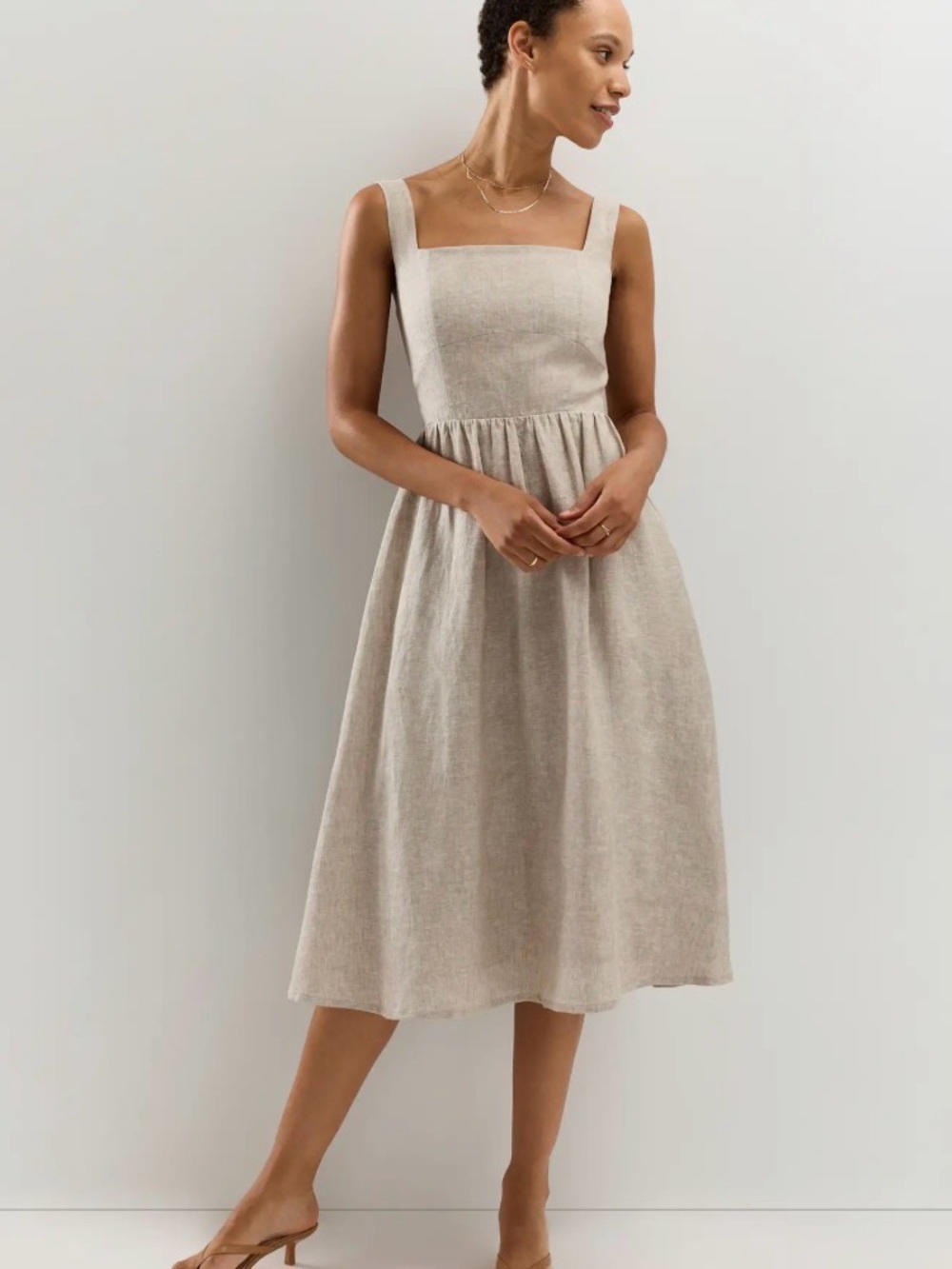 Quince Natural Square-Neck Midi Dress
